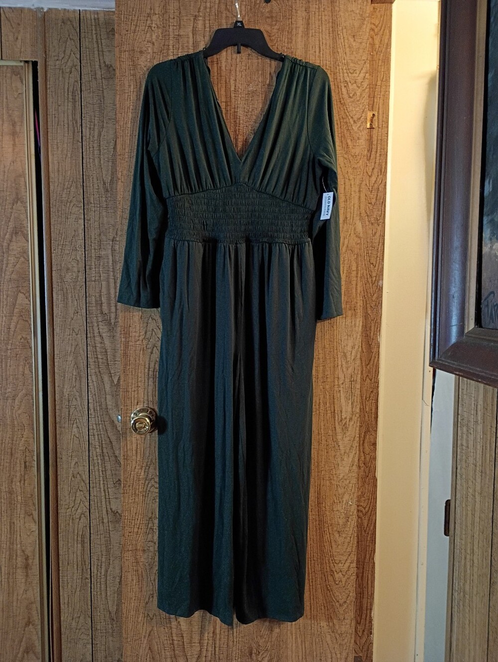 Old Navy Forest Green V-Neck Smocked-Waist Jump Suit